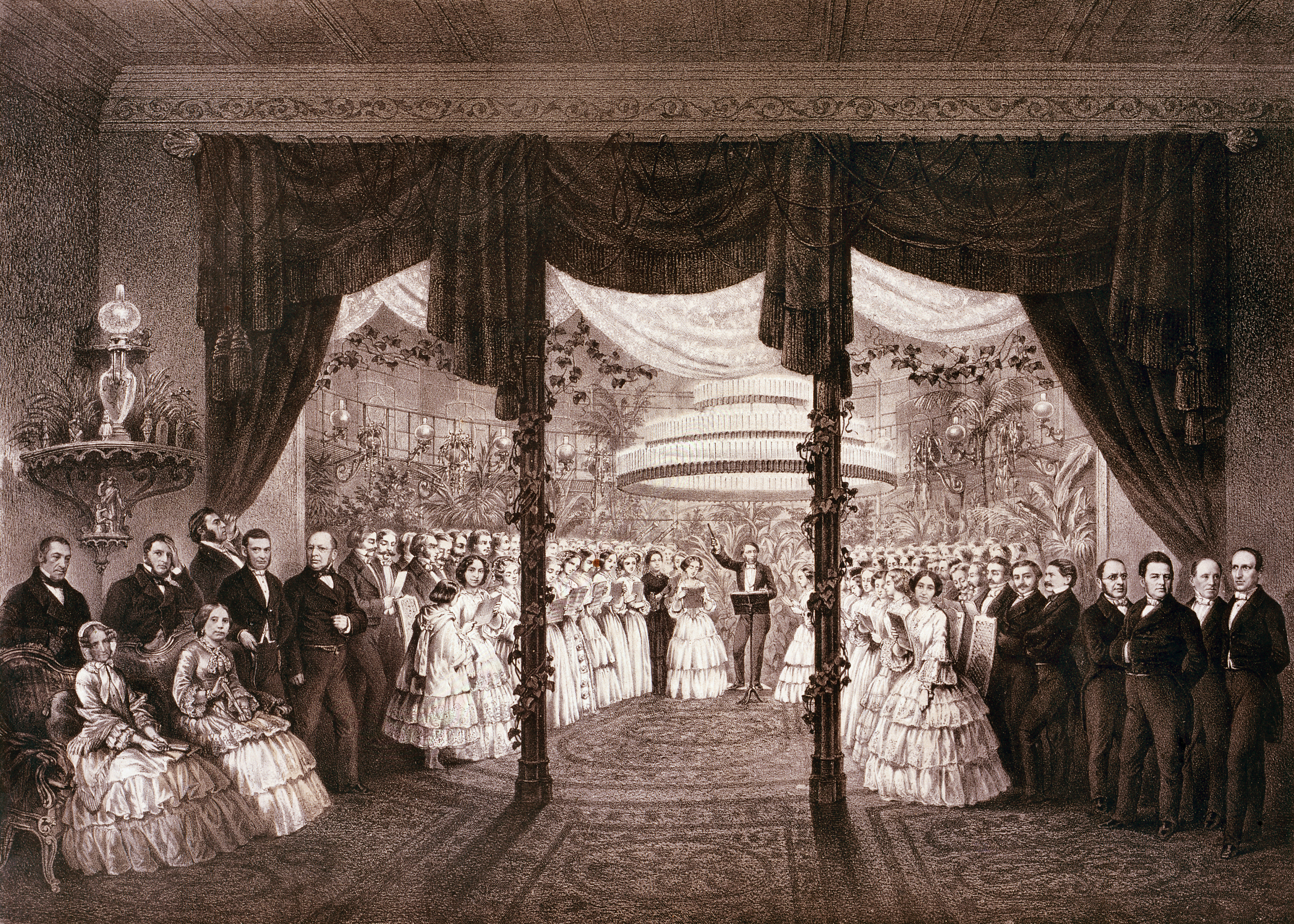 Ilustracja 3. <i>Oratorium w Pałacu Kronenberga</i>, litografia Maksymiliana Fajansa, 1855, Muzeum Narodowe w Warszawie, Gr.Pol.21952 MNW, fot. Piotr Ligier
