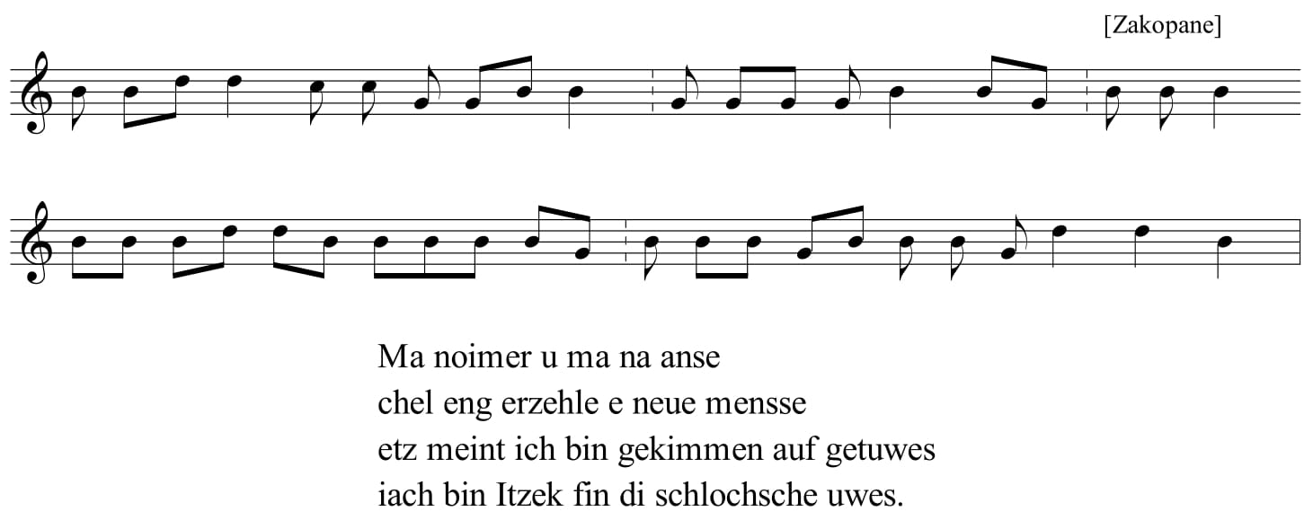 Przykład 3. Śpiew <i>Ma noimer</i> z tomu <i>Góry i Podgórze</i> Oskara Kolberga
