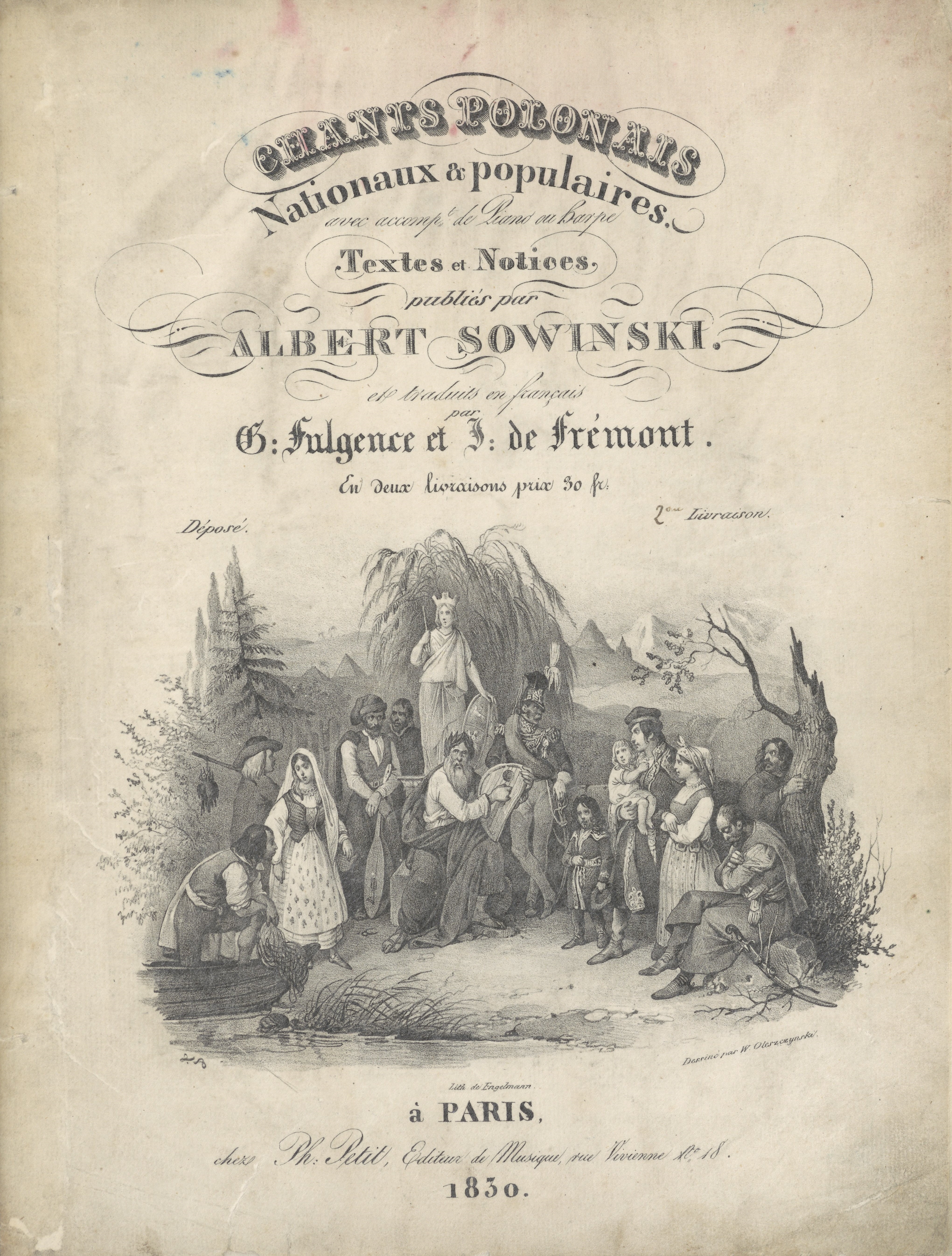 Ilustracja 1. Wojciech (Albert) Sowiński, <i>Chants polonais. Nationaux & populaires</i>, livre 2, Ph. Petit, Paryż 1830, Biblioteka cyfrowa Polona, Mus.III.71.065/2 Cim.